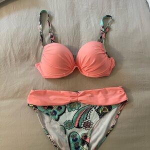 Size medium peach and multi color bikini.